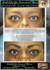 Eyebrow Tattoo result by Absolutely You Permanent Makeup - 25 years in Inverness Florida in Inverness, FL