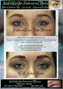 Eyebrow Tattoo result by Absolutely You Permanent Makeup - 25 years in Inverness Florida in Inverness, FL