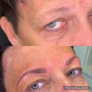 Eyebrow Tattoo result by BeYOUtiful Brows Microblading, PMU Eyeliner, LIP Blushing, Lash tint & curl by Hope in New Castle, PA
