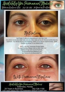 Eyeliner Tattoo result by Absolutely You Permanent Makeup - 25 years in Inverness Florida in Inverness, FL